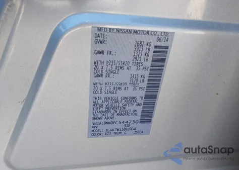 2014 Infiniti Qx60 z USA, uszkodzony, nr VIN 5N1AL0MN0EC544730